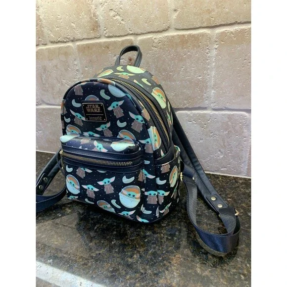 Loungefly Disney Parks Star Wars The Mandalorian Grogu Yoda Backpack Like New - Picture 3 of 12